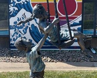 Bronze Life Size Sculpture "Boy Pushing Girl on Swing" Purchased from San Francisco's Fisherman's Wharf
