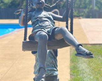 Bronze Life Size Sculpture "Boy Pushing Girl on Swing" Purchased from San Francisco's Fisherman's Wharf