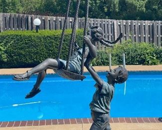 Bronze Life Size Sculpture "Boy Pushing Girl on Swing" Purchased from San Francisco's Fisherman's Wharf