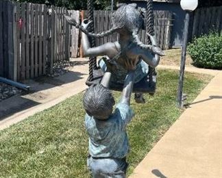 Bronze Life Size Sculpture "Boy Pushing Girl on Swing" Purchased from San Francisco's Fisherman's Wharf