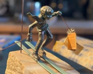 Signed BIJAN Bronze Skier Sculpture