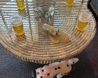 Wine Barrel Based Coffee Table with Spiral Wine Cork Top