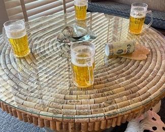 Wine Barrel Based Coffee Table with Spiral Wine Cork Top