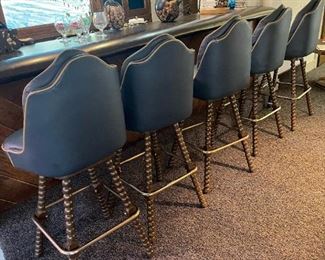 Vintage Blue Leather Barstools