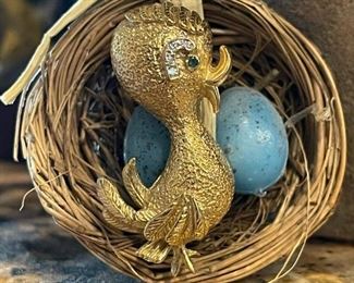 14K GOLD Duck Brooch
