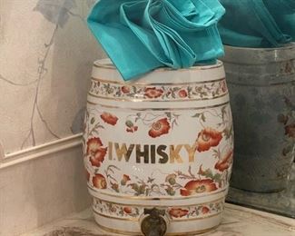 Antique 1900's Irish Whisky Porcelain Barrel Dispenser