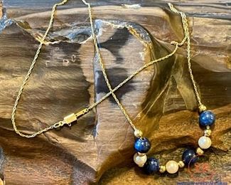 Pearl and Lapis Necklace