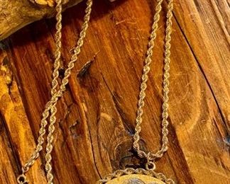14K GOLD Chain and Bezel with 24K GOLD Mexican Collector's 50 Peso Coin - Comes with Current Appraisal