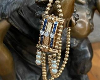 GUBELIN 18K GOLD Ladies Watch with DIAMONDS, SAPPHIRES and PEARLS - Comes with Current Appraisal