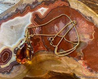18K GOLD and PLATINUM Citrine Pendant with 14K GOLD Chain - Comes with Current Appraisal