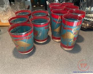 Vintage Cera Patriotic Highball and Lowball Tumbler Glasses
