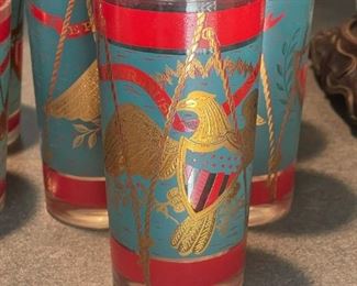 Vintage Cera Patriotic Highball and Lowball Tumbler Glasses