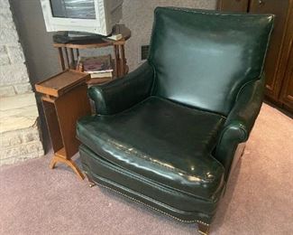 Vintage Green Leather Studded Armchair