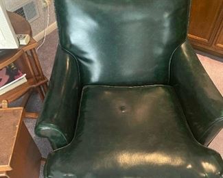 Vintage Green Leather Studded Armchair