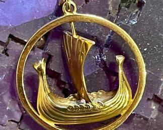 18K GOLD Viking Ship Pendant