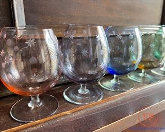 MCM Tinted Brandy Snifter Glasses with Atomic Pattern