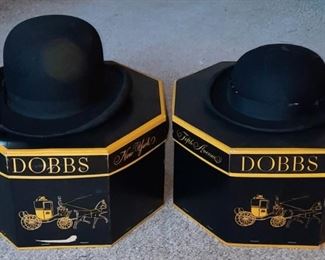 Vintage top hats and box.  Hat on right, Stetson from Phillipsons Clothing Co., Dowagiac,  Michigan .