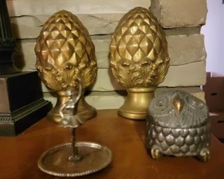 Mid 20th Century Brass Pineapple Acorn Bookends