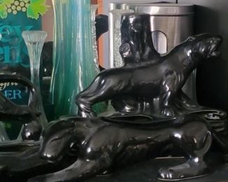 VINTAGE 50'S BLACK PANTHER CERAMIC PLANTERS