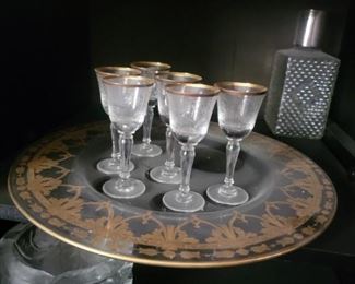 CZECH GLASSWARE WITH ETCHED PLATTER