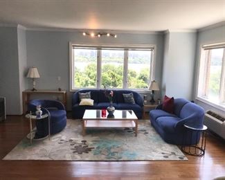 Blue living room set is sold.