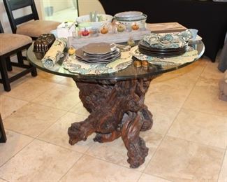 Custom Tree Trunk base kitchen glass table - absolutely gorgeous and like new!