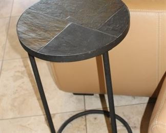 Custom stone and iron side sofa arm table