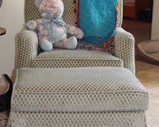 Green fabric chair with ottoman