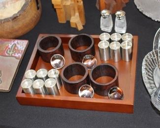 Salt and pepper and napkin ring tray
