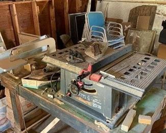 table saw and jig saw with dremel tool attachment