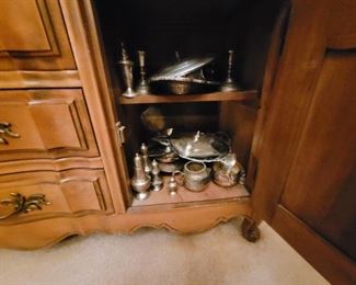 Silver platters, candlesticks, etc.