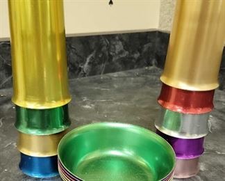 MCM 1960s Aluminum Colored Tumblers and Bowls