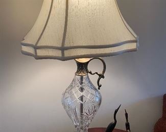 #144 Crystal ewer lamp with brass base and top, 36”  $95