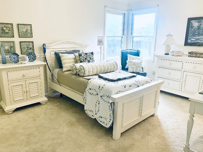 #102 Cottage White Bedroom Set, (bedside chest SOLD) 2 pieces $700 excluding mattress.                                                                       #103 With Leggett &Pratt mattress $1425 (Mattress mint condition, original price $2300)