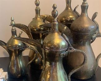 #186 Vintage brass Dallah Arabic coffee pots.  All for $100 or
#187 Lg $40
#188 Medium $25
#195 Small $20
#196 Smaller $15 