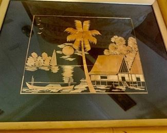 #155 Vintage rice straw art, set of 4; 10” x 13”. $60 set