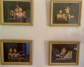 #155 Vintage rice straw art, set of 4; 10” x 13”. $60 set