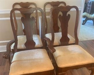 #132 4 Queen Anne dining chairs (one with damaged foot ) 3 sides, 1 arm $50
