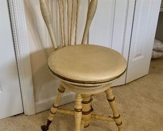 #183 Vintage Victorian Piano Chair; adjustable height with glass ball and claw feet. $125