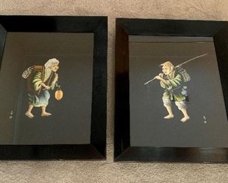 #197 Exquisite Antique Japanese Silk Embroidery Art; 16” x 19.5”  $50 each or $90 pair