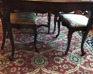 Antique dining room table, table pads, 2 captains chairs, 4 side chairs and 3 leaves. Table measures 65" with (3) 12" leaves - $500    Table and chairs located in Berwyn.   Call or text Joanne at 708-890-4890 to schedule your appointment to view and purchase now!