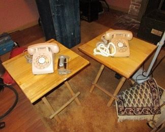 Vintage trays with rotary phones