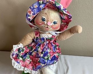 Annalee 18" Easter Parade female bunny in colorful dress with matching hat, looks like new, matches #53 and #55.