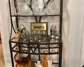 Metal bakers rack with wine glass holder