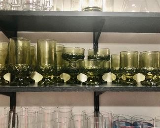 Vintage Tiffin Franciscan MADEIRA Olive Green Water Gobblets — Vintage Green Sherbet Glasses 