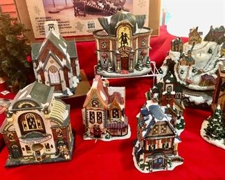 Assorted Lighted Christmas village pieces