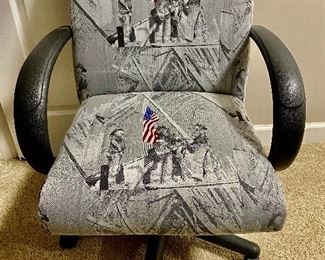 Unique one of a kind upholostered office chair commerating 9/11. 
