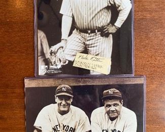 Bob Ruth and Lou Gehrig photographs with cut signatures.