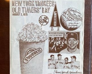 1975 Old Timer's Day progam with signatures of Joe Dimaggio, Whitey Ford,  Pee Wee Reese, and Elton Howard. 