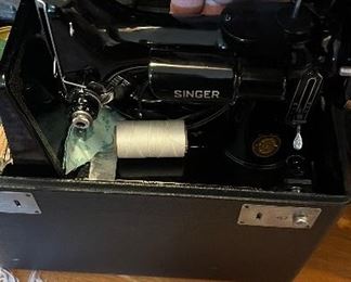 Rare early Singer portable sewing machine in original box with papers etc.
